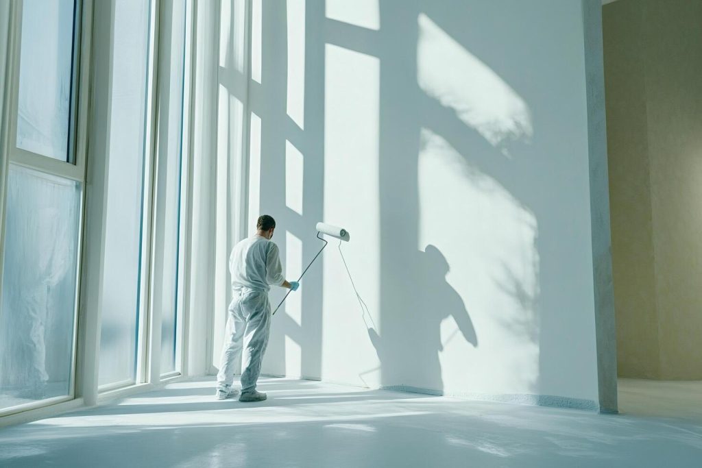 Professionnel peinture rouleau mur blanc